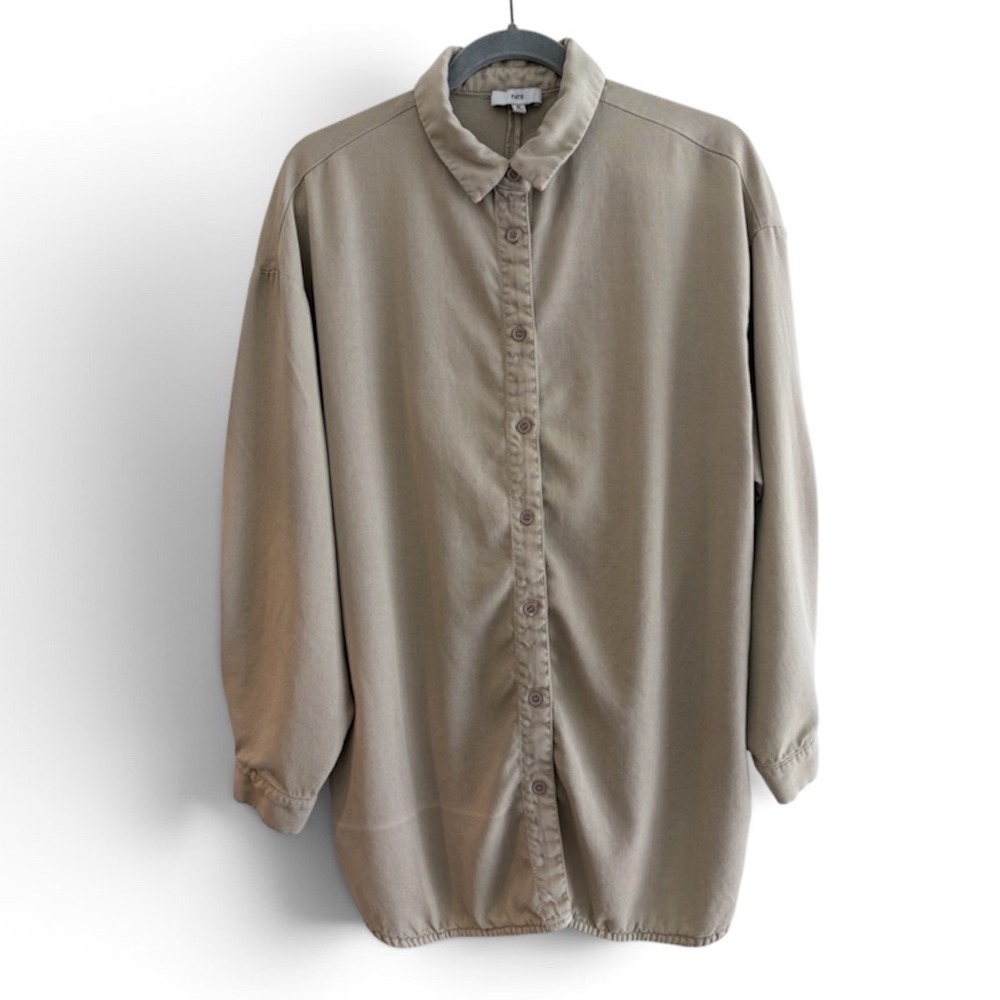 Fate 100% Tencel Button Down Shirt Khaki Twist Back M